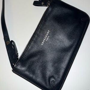 Longchamp Black leather mini crossbody wallet bag